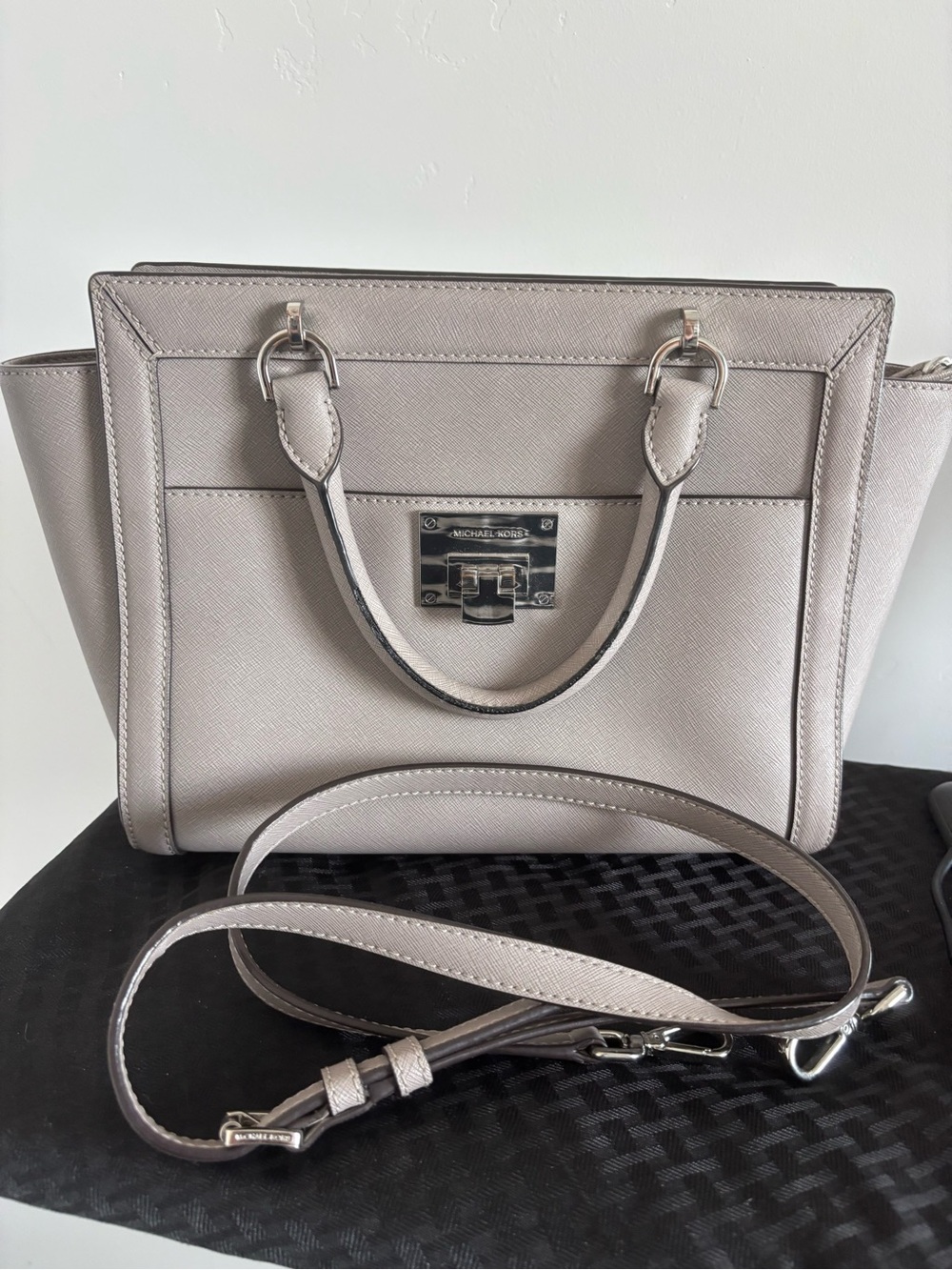 Michael Kors Taupe Saffiano Leather Satchel with Detachable Strap